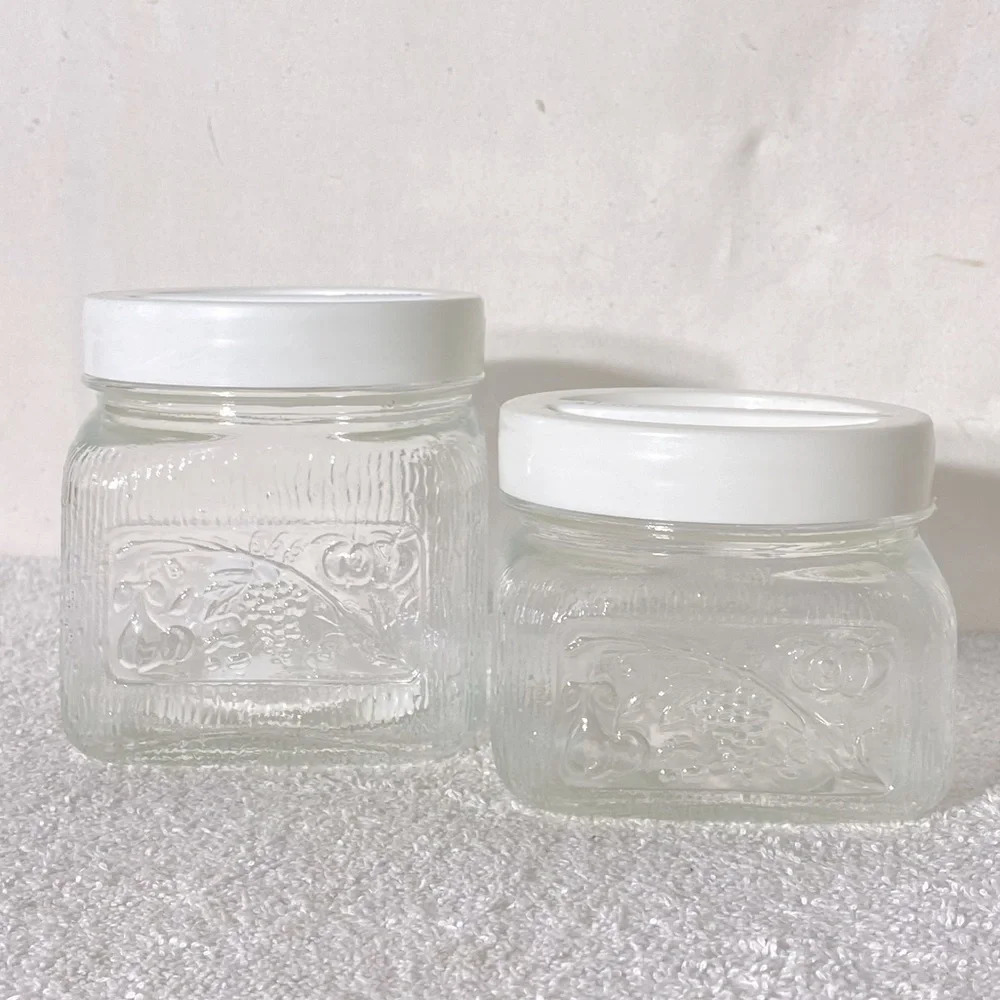 Vintage Glass Canister Set With Borgonovo Italy Plastic Lids